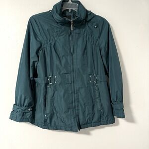 Weather Tamer Women's‎ Jacket Coat Removable Hood Drawcord Size L Forest Green
